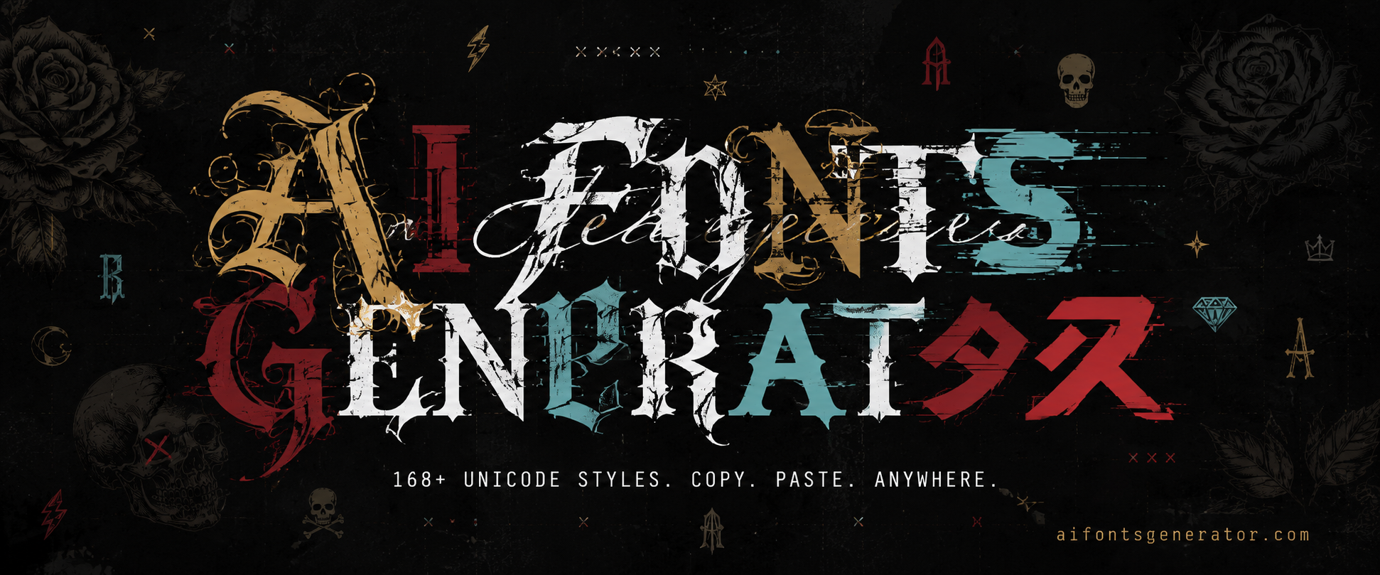 AI Fonts Generator — 168+ Unicode font styles including glitch text, cursive, gothic and more